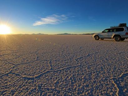 Reise in Bolivien, Sonnenuntergang im Salar de Uyuni