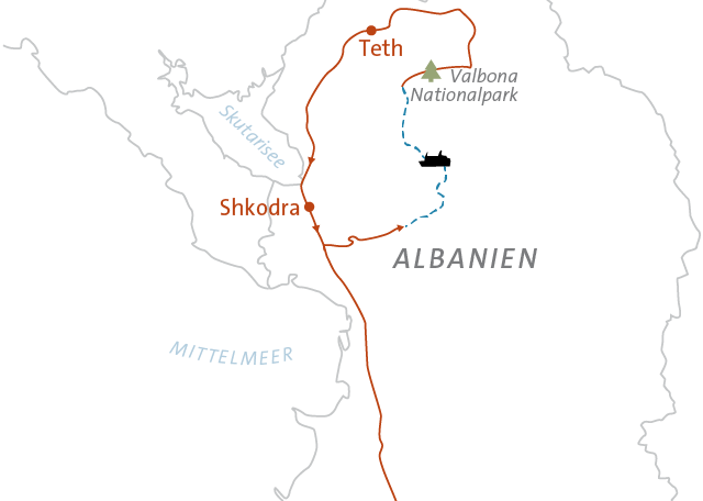 Reise in Albanien, Landkarte zu Albanien individuell - Trekking im Norden Alpinschule Innsbruck