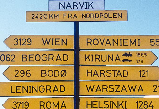 Reise in Norwegen, Wegweiser von Narvik