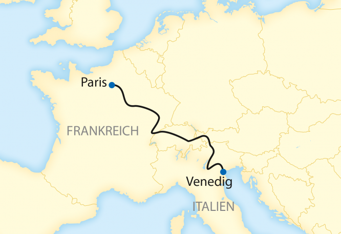 Reise in Frankreich, Reiseroute: 5-tägige Sonderzugreise mit dem Venice Simplon-Orient-Express von Paris nach Venedig