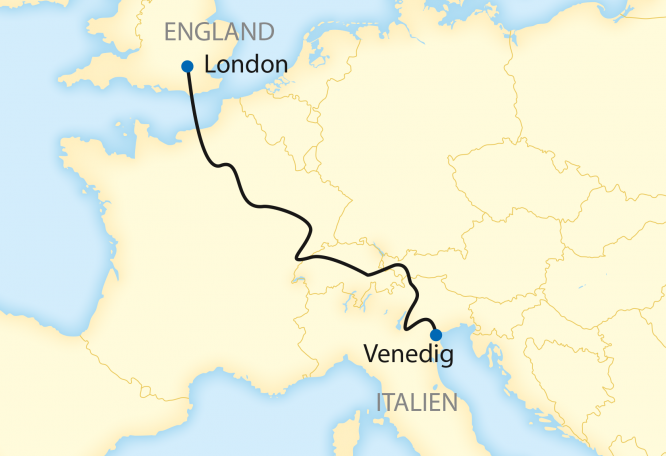 Reise in Frankreich, Reiseroute: 4-tägige Zeitreise per Zug mit dem Venice Simplon-Orient-Express von Venedig nach London