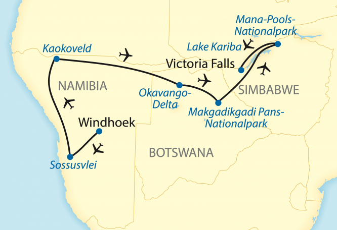 Reise in Botswana, Epische Flug-Safari zu den Naturwundern in drei Ländern (2020/2021)