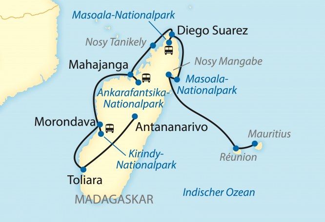 Reise in Madagaskar, Exklusiv-Charter: Von den Trauminseln Mauritius und Réunion rund um Madagaskar (2021)