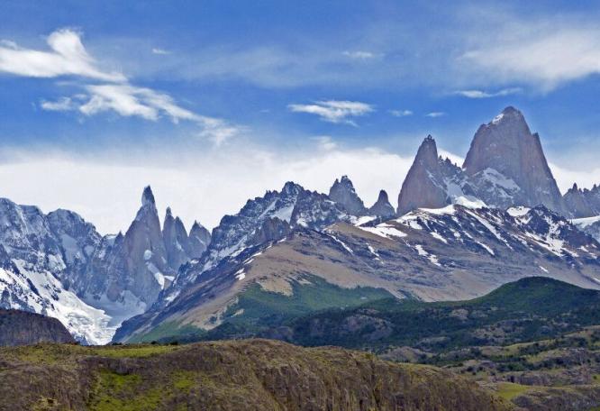 Reise in Argentinien, Bergmassiv mit Cerro Torre und Fitz Roy