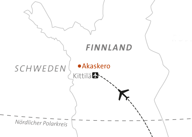 Reise in Finnland, Landkarte zu Finnisch Lappland mit Huskies - von Hütte zu Hütte Alpinschule Innsbruck