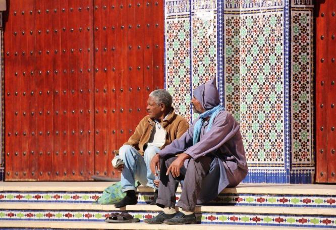Reise in Marokko, Marktplatz Jemaa EL Fna im Sonnenuntergang, Marrakesch