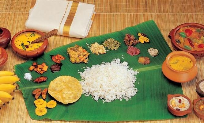 Reise in Indien, Keralische Küche auf dem Bananenblatt serviert
