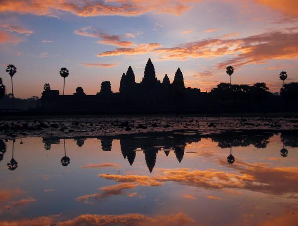 Reise in Kambodscha, Sonnenuntergang am Angkor Wat