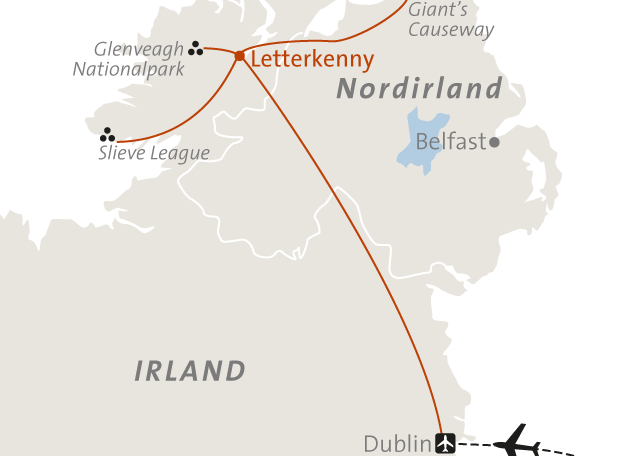 Reise in Irland, Landkarte zu Nordirland für Alleinreisende Alpinschule Innsbruck