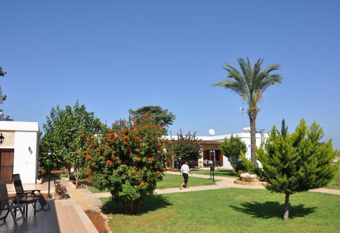 Reise in Zypern, Zwischen den Bungalows der Villa Lembos erstreckt sich der Garten
