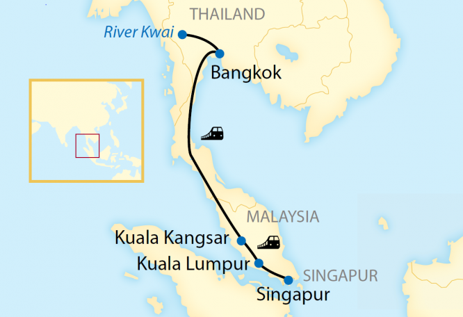 Reise in Malaysia, Reiseroute: 4-tägige First Class Zug-Erlebnisreise von Bangkok nach Singapur