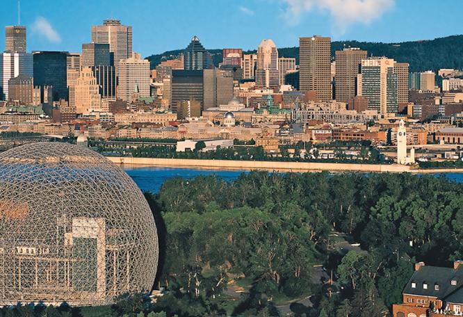 Reise in Kanada, Das Biosphère-Museum mit Montreal im Hintergrund