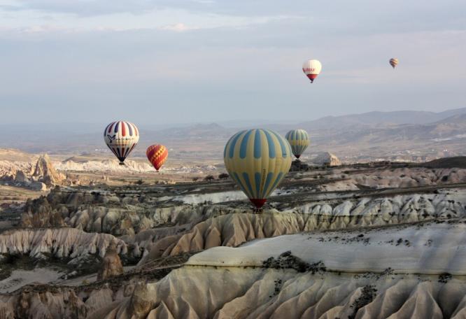 Reise in Türkei, Kappadokien - Ballons in der Ferne
