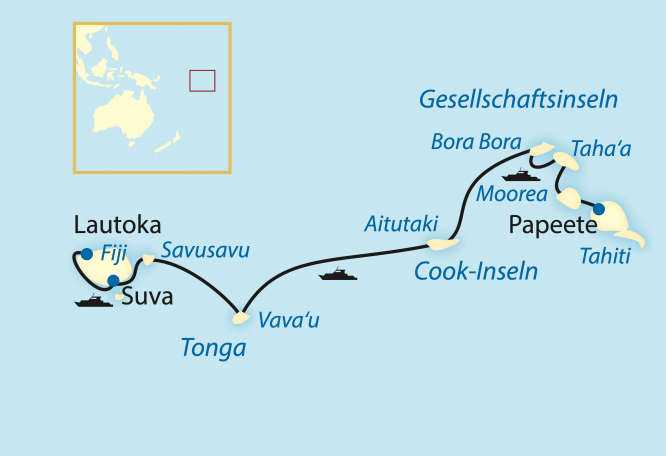 Reise in Cookinseln, Von Tahiti nach Fiji (2021)